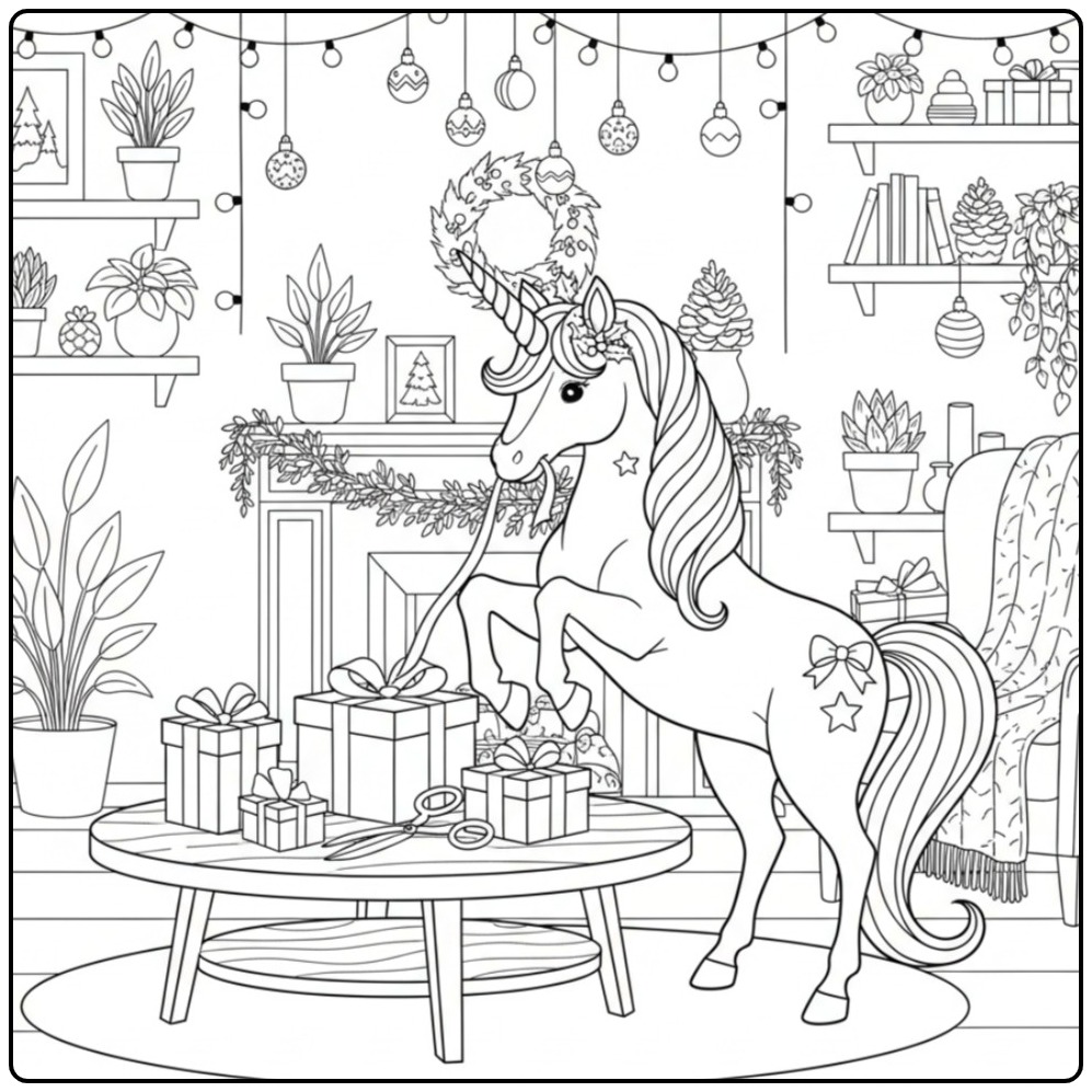 Christmas Unicorn for Hours Coloring Fun 1 coloring page