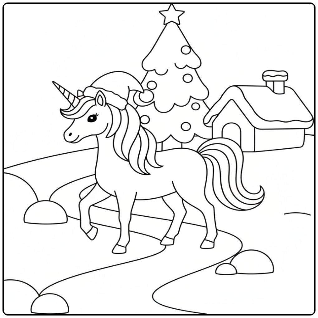 Christmas Unicorn for Hours Coloring Fun coloring page