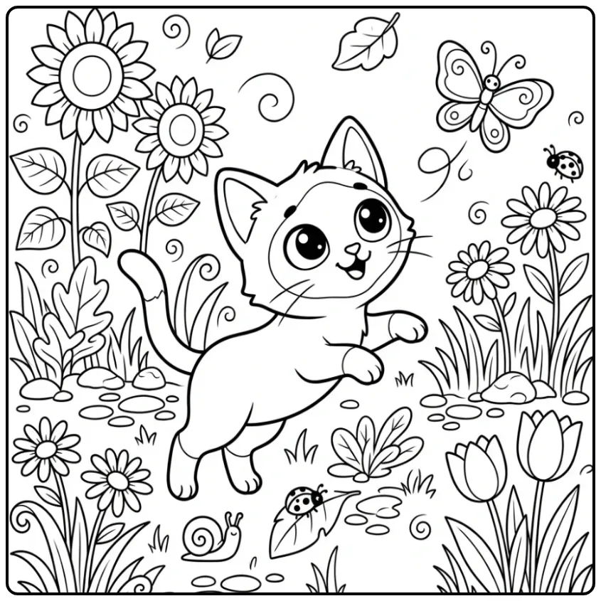 Playful Cute Siamese Kitten with Butterfly coloring page