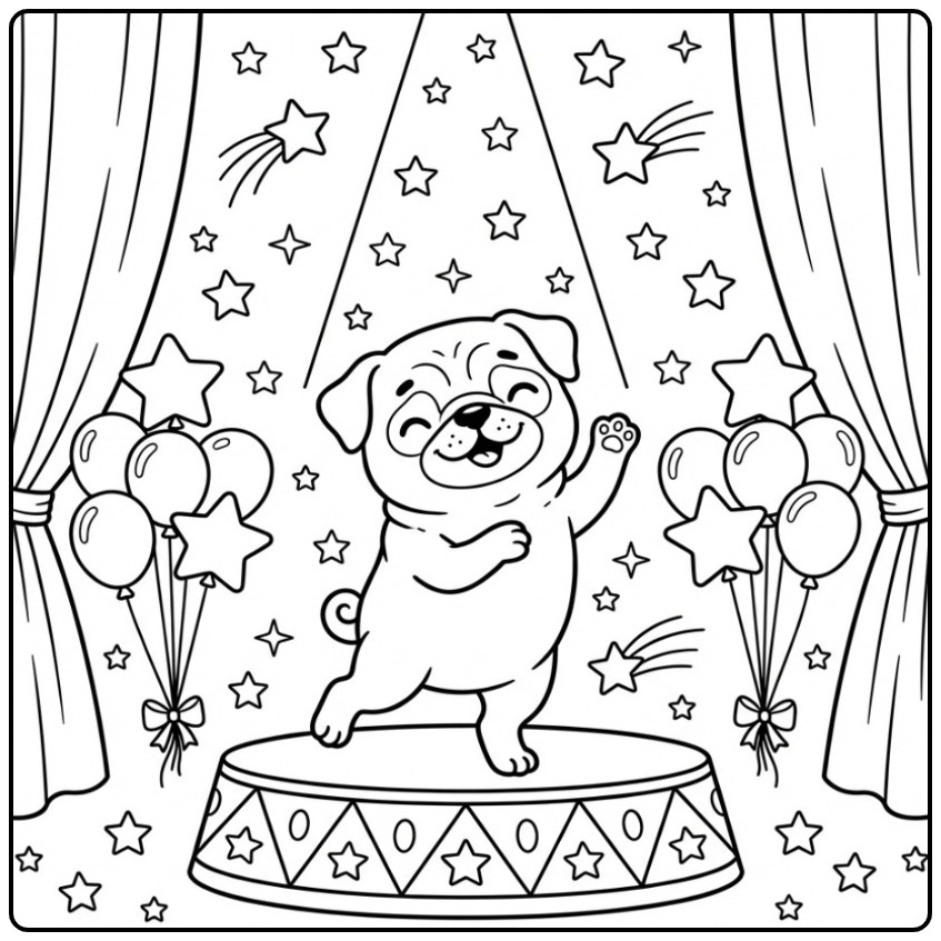 Pug as Star of the Circus Show coloring page