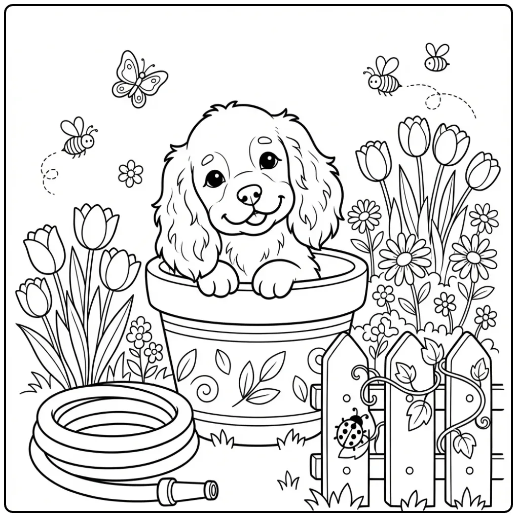 Cocker Spaniel Puppy Playing Hide and Seek coloring page