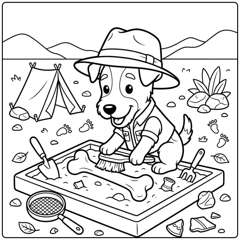 Fox Terrier Puppy as a Small Archaeologist coloring page