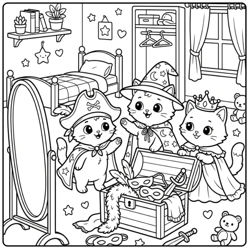 Cute Kittens Playing in Front of a Mirror coloring page