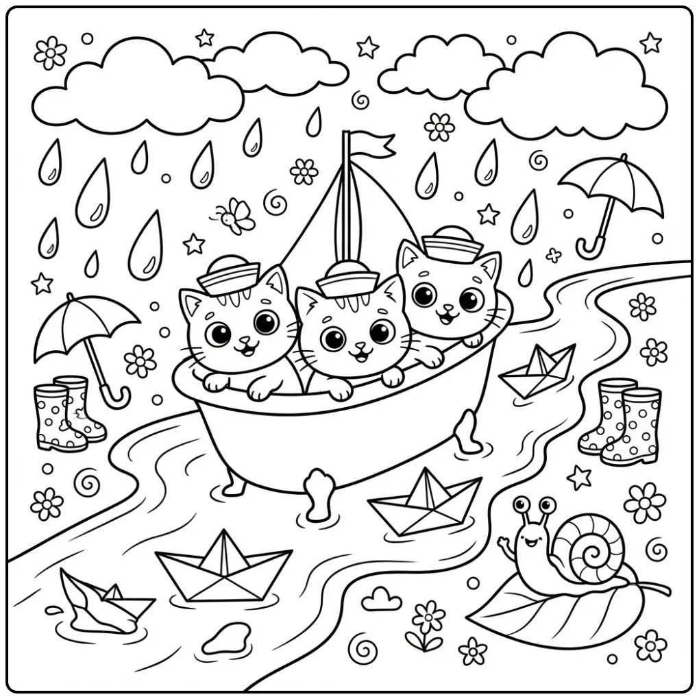 Cute Kittens Splashing in a Bathtub coloring page