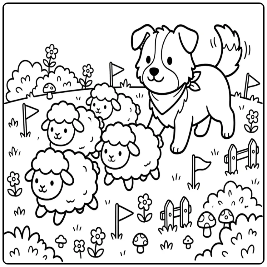 Cute Border Collie Puppy with Toys coloring page