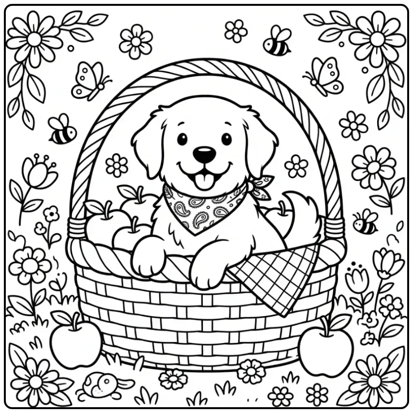 Cute Puppy with Bandana in the Park coloring page