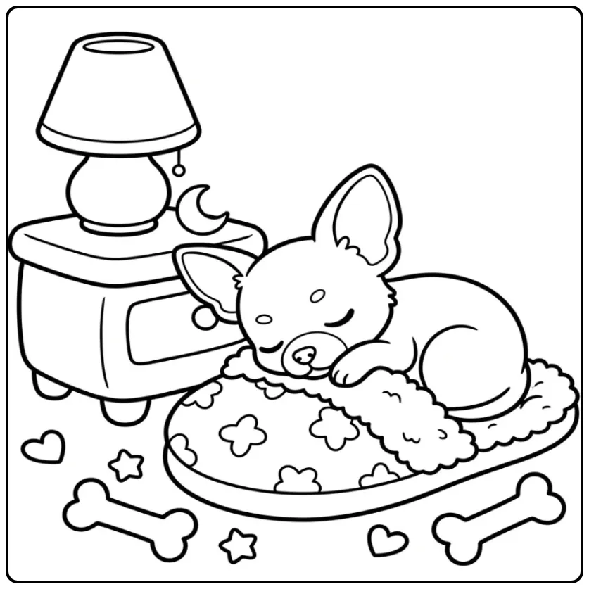 Cute Puppy Sleeping in a Slipper coloring page