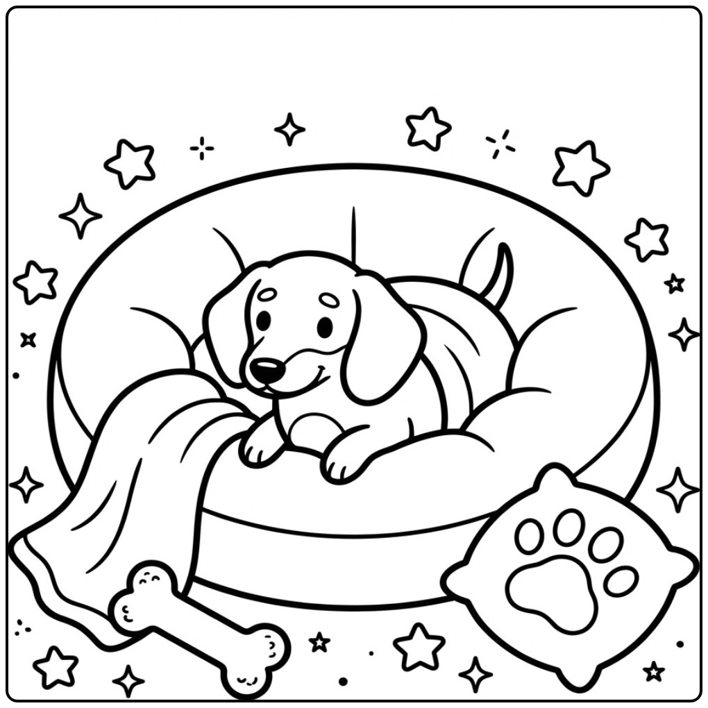 Dachshund in a Comfortably Dog Basket coloring page