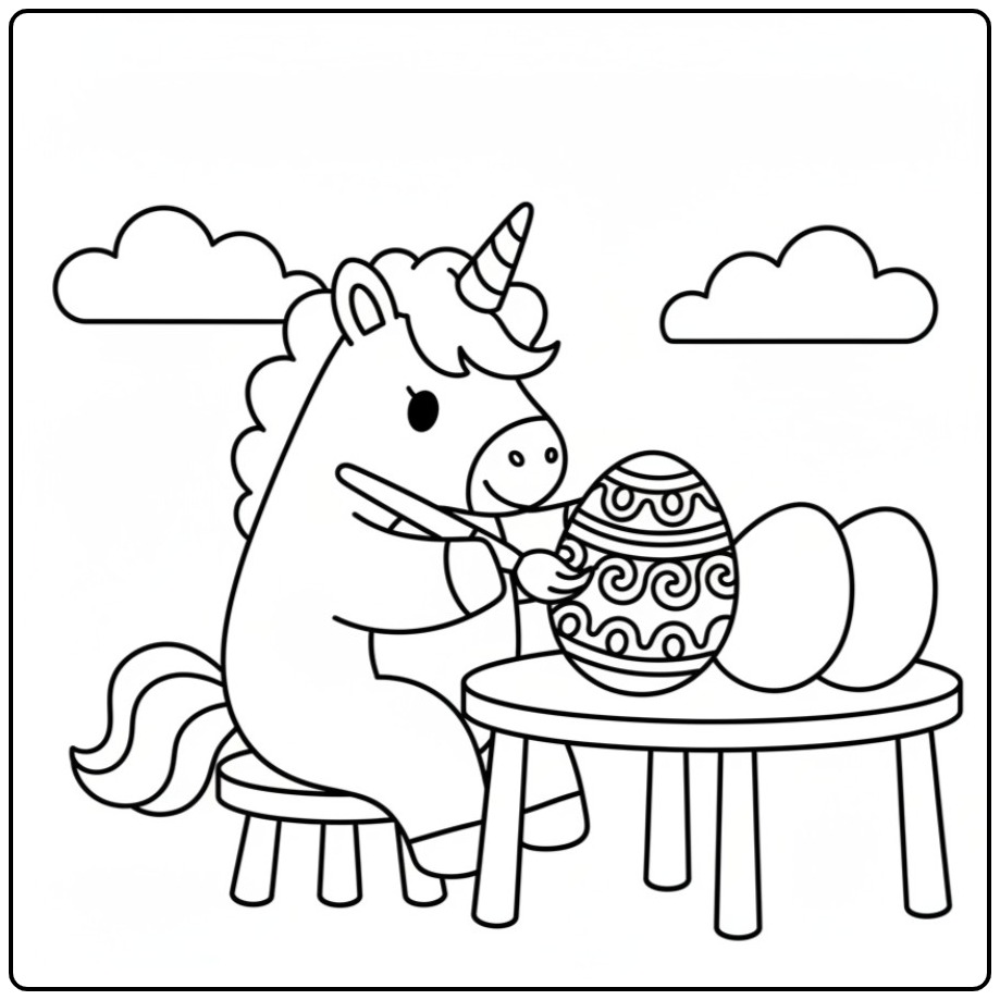 Unicorn Eggs Painting Love for Easter coloring page