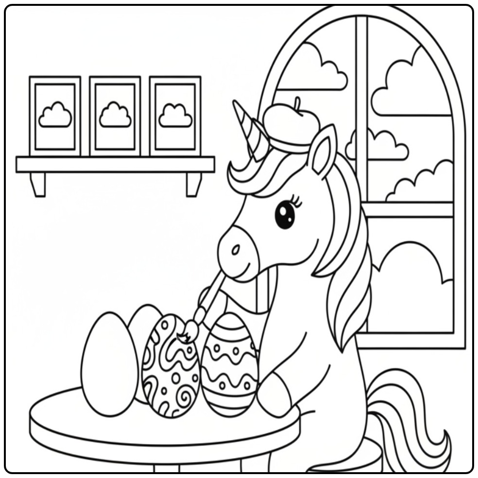 Eggs Painting Easter Fun with Unicorn coloring page