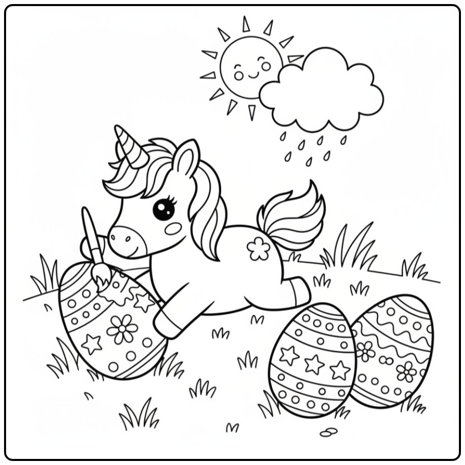 Unicorn Eggs Painting for Easter coloring page