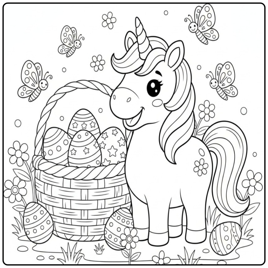 Unicorn and Butterflies Easter Betoverend Lentetafereel coloring page