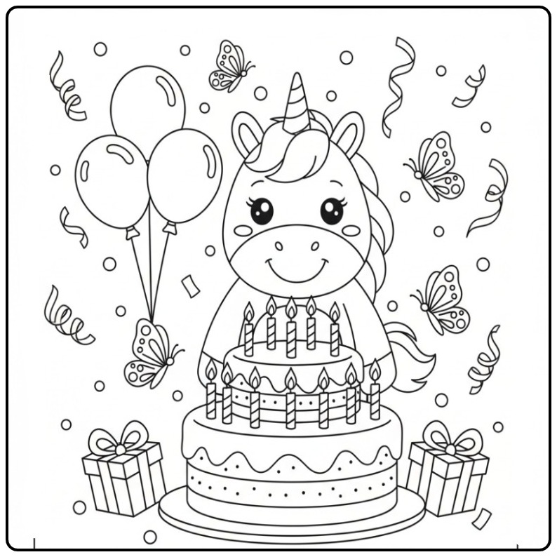 Unicorn and Butterflies Birthday a Magical Party coloring page