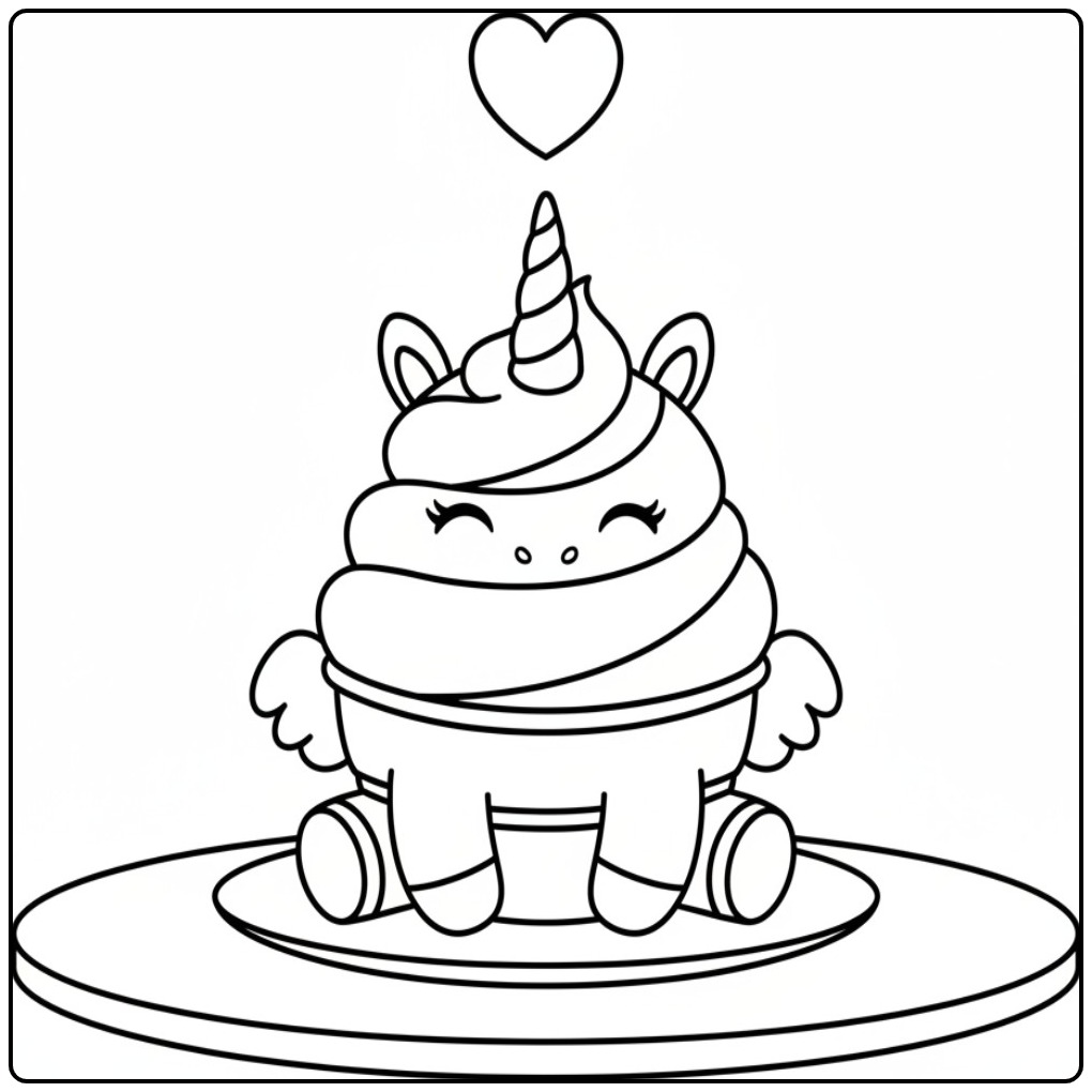 Ice Cream Cute Unicorn Treat coloring page