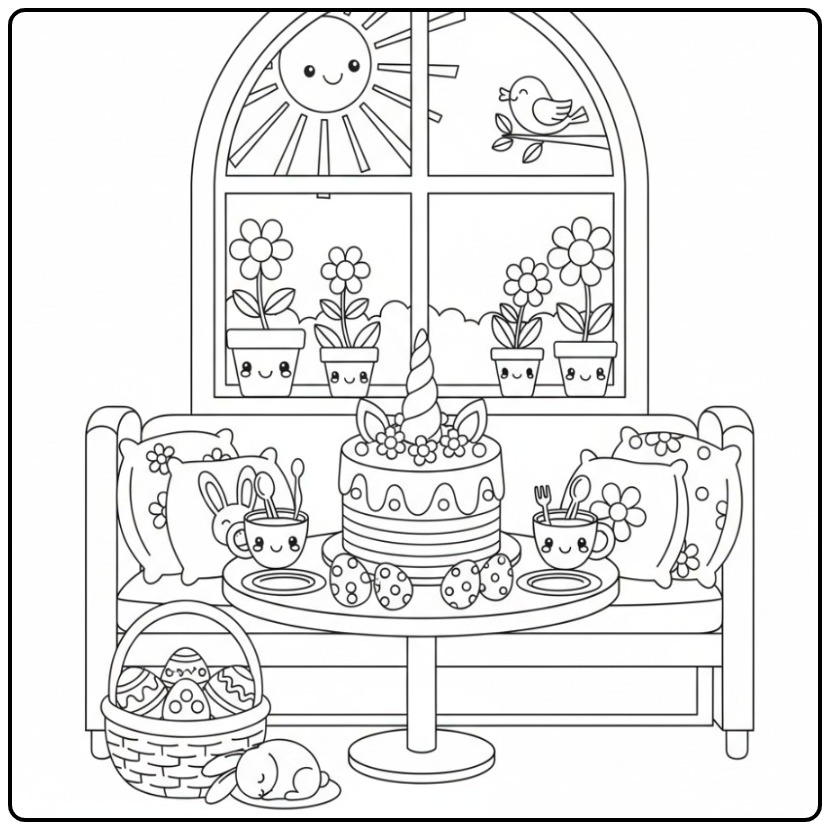Unicorn Easter Cake for a Cheerful Paasfeest coloring page