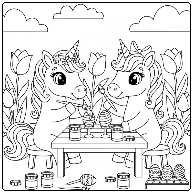 Unicorn Creative Easter Fun with Unicorns coloring page