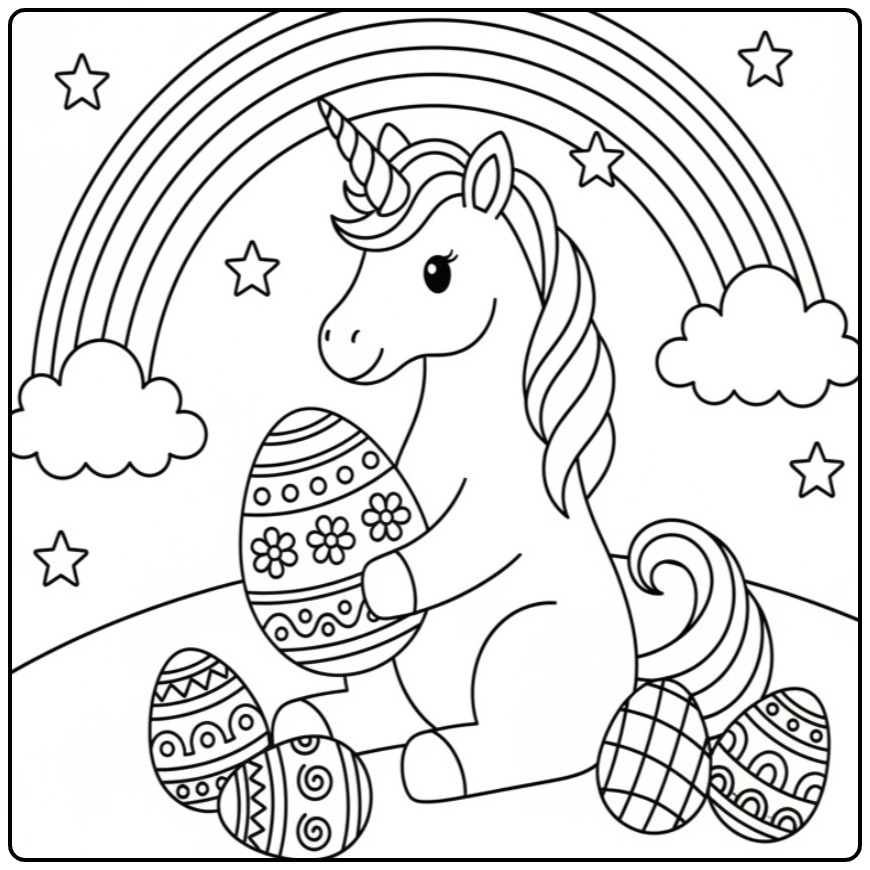 Unicorn and Easter Eggs coloring page