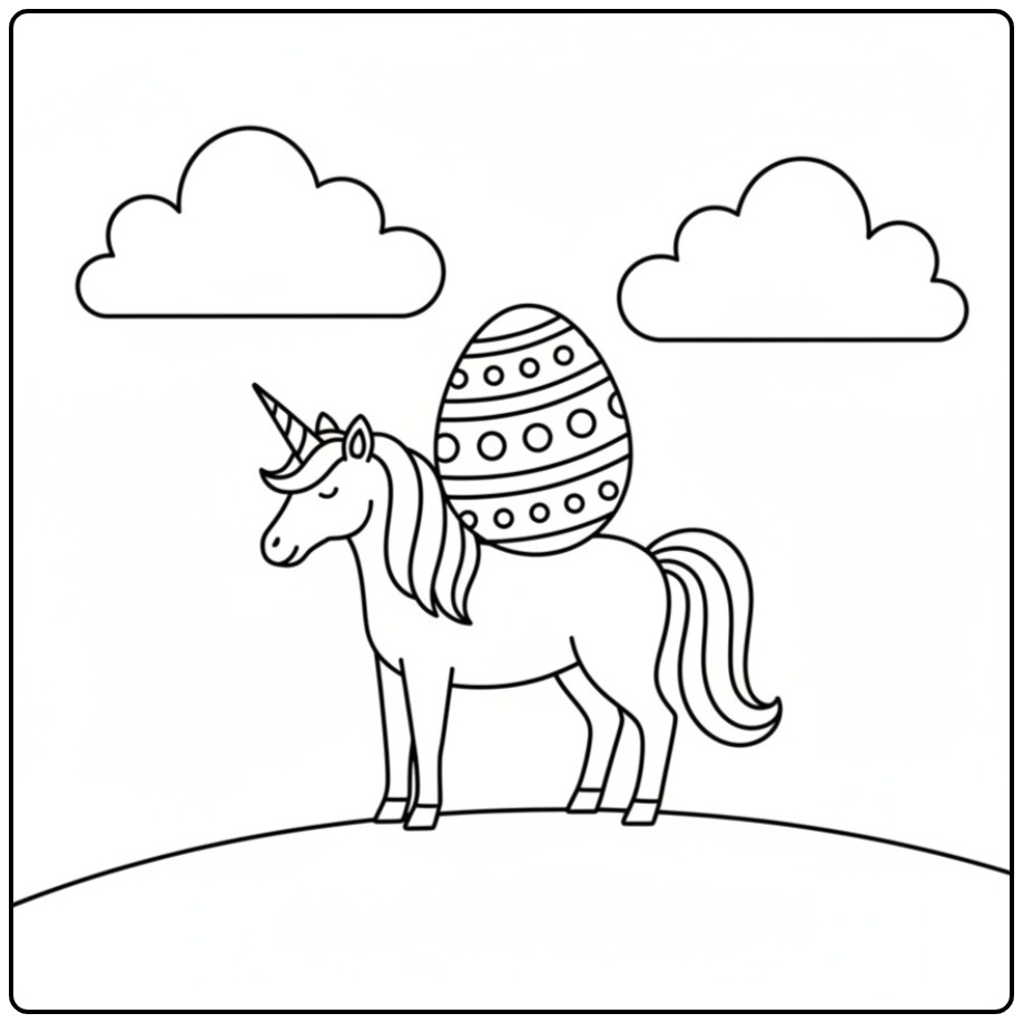 Unicorn with Easter Egg Drawing coloring page