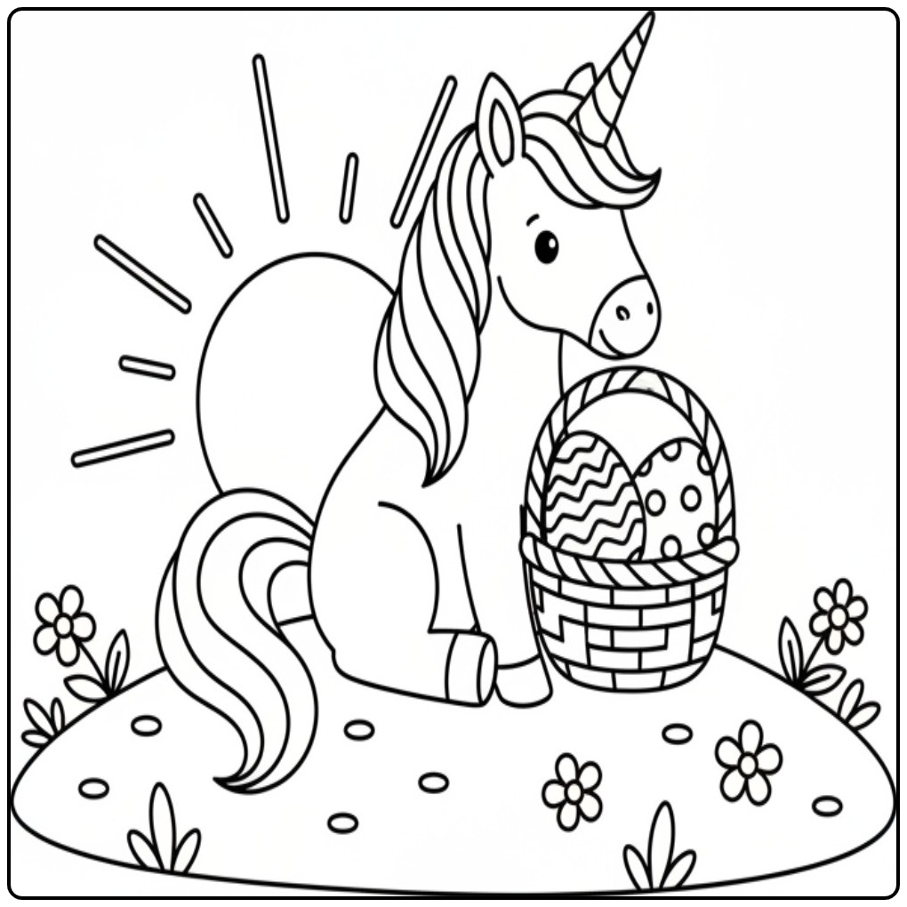 Easter Unicorn with Paaseierenmand coloring page