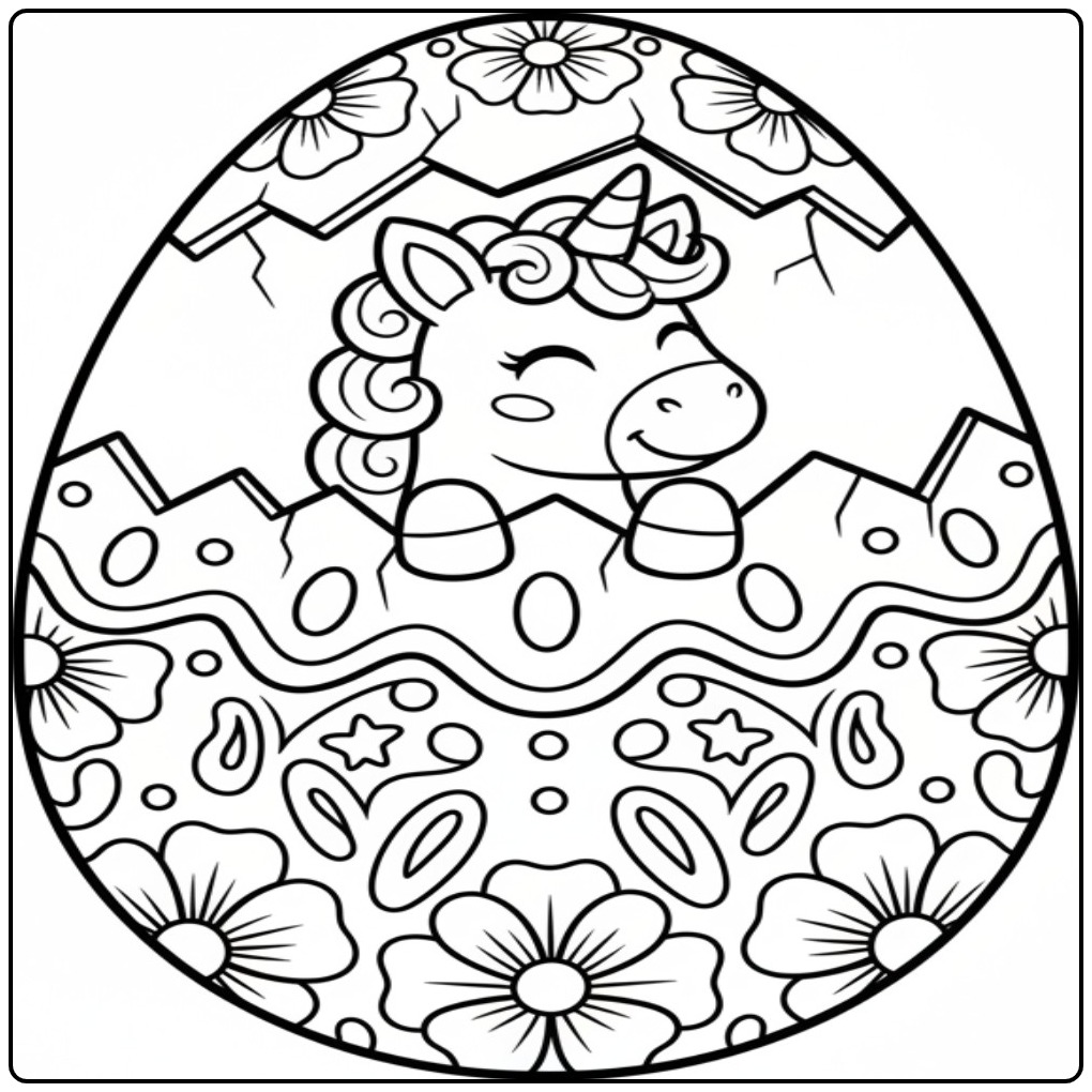 Unicorn Easter Egg Full of Flowers coloring page