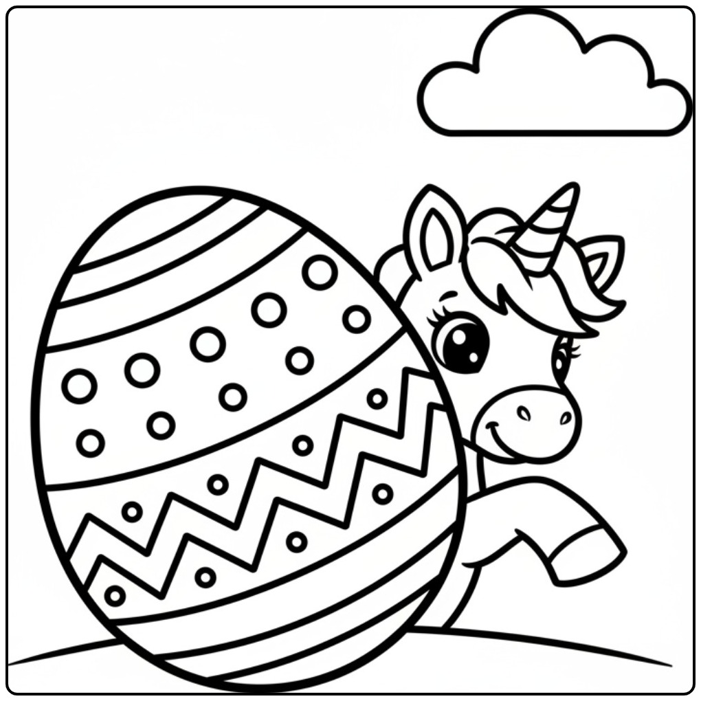 Easter Fun Unicorn with Large Egg coloring page