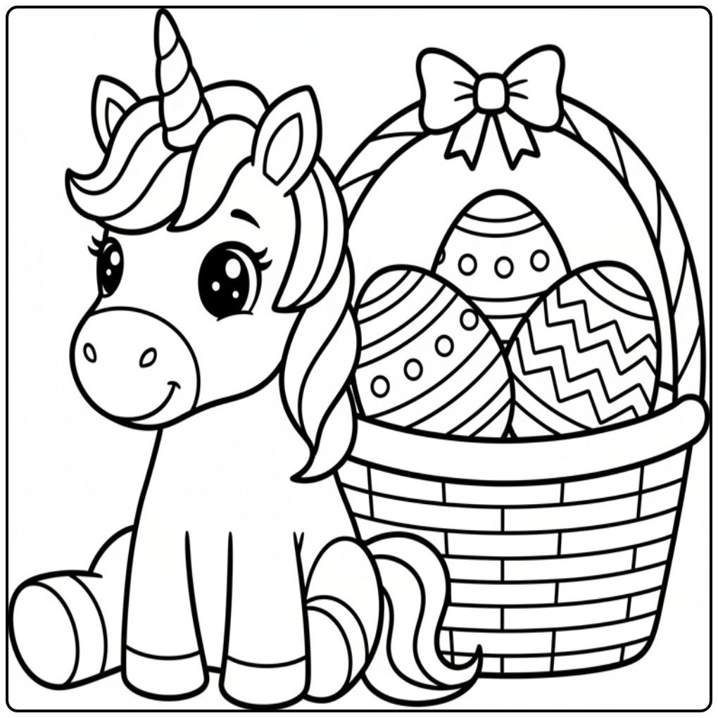 Easter with a Cute Unicorn coloring page