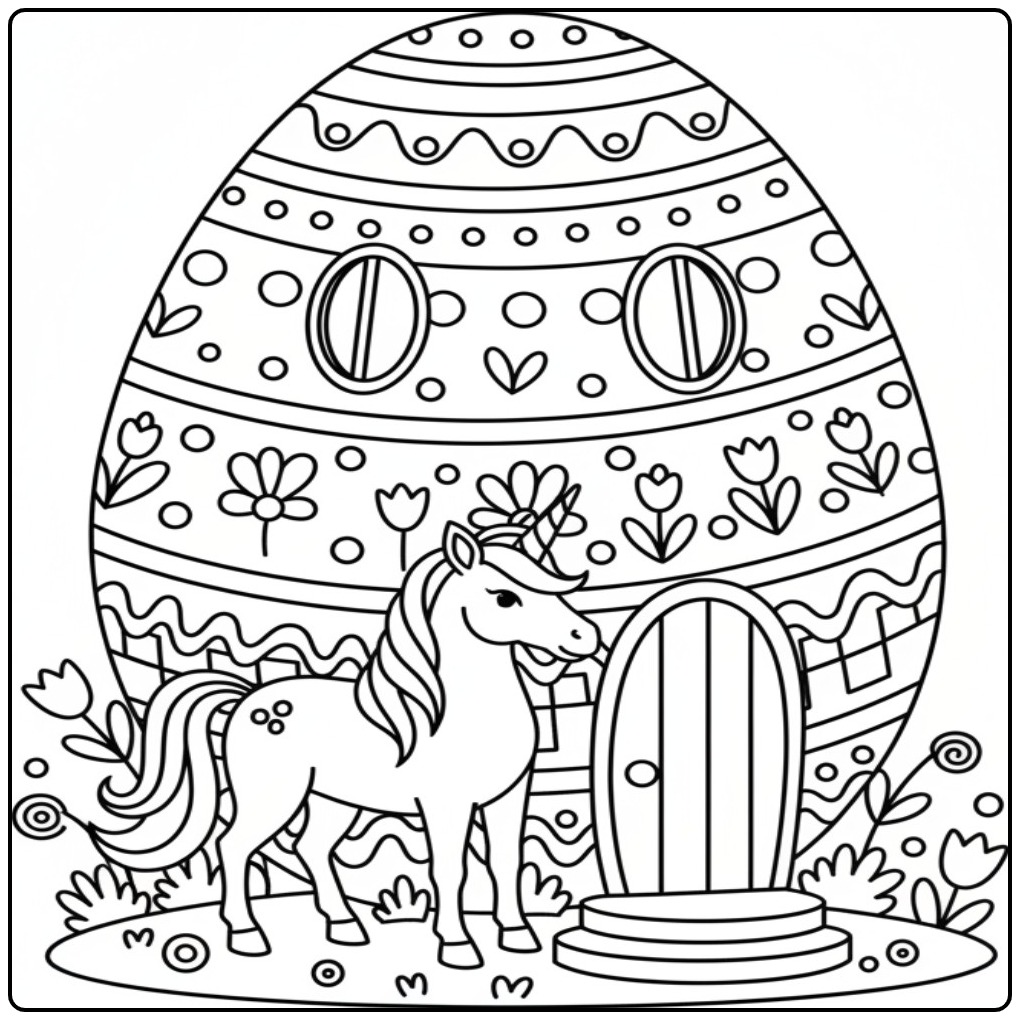 Easter with Unicorn for a Egg coloring page