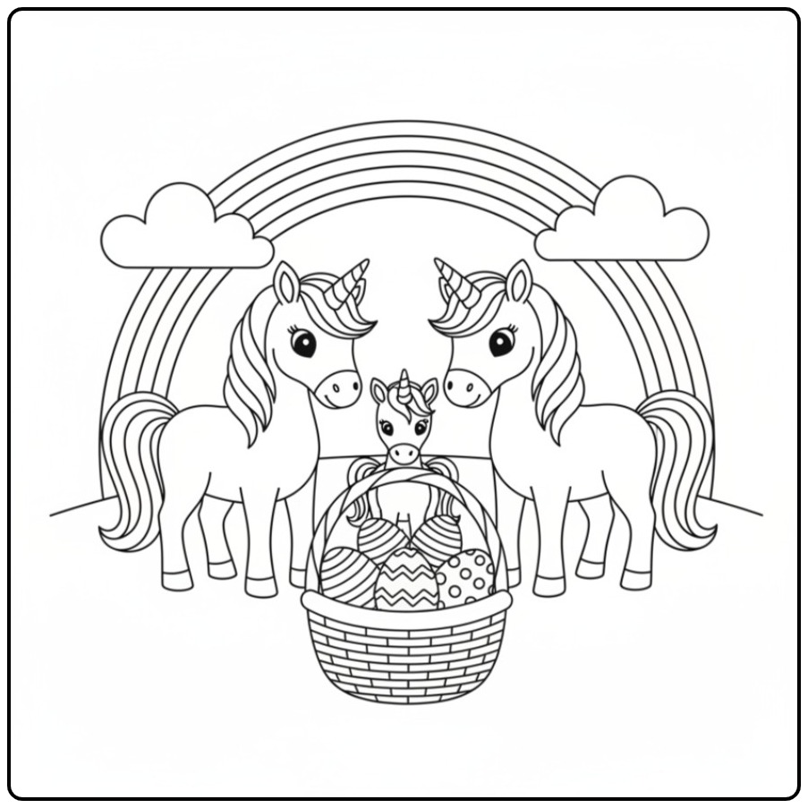 Unicorn Easter with Family a Cheerful Party coloring page