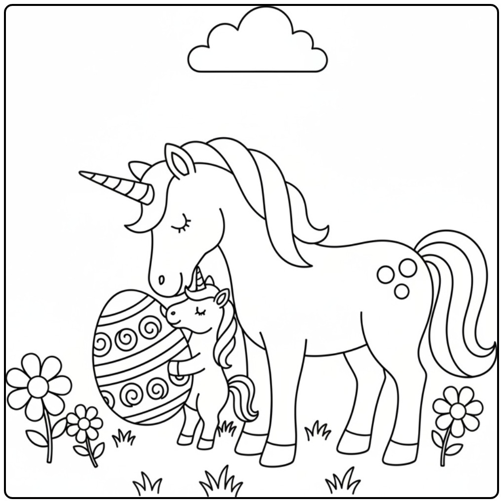 Unicorn Easter with Family Magical Illustratie coloring page