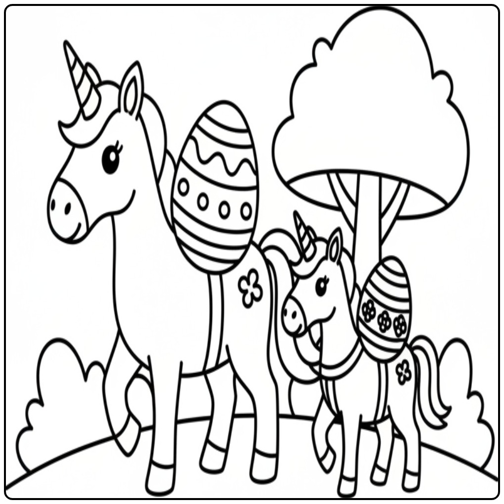 Unicorn with Family Cheerful Easter Unicorns coloring page