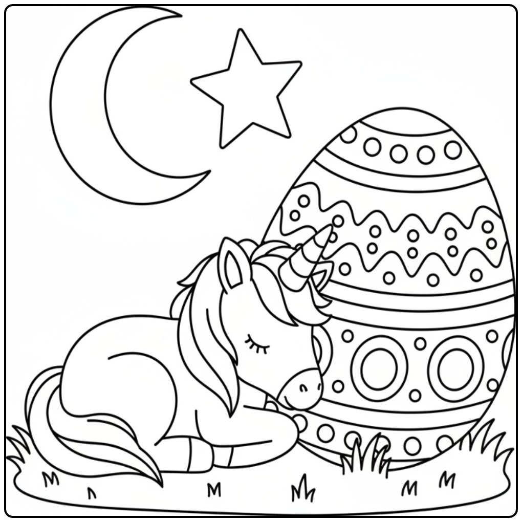 Unicorn Easter with Moon Star Egg Print coloring page