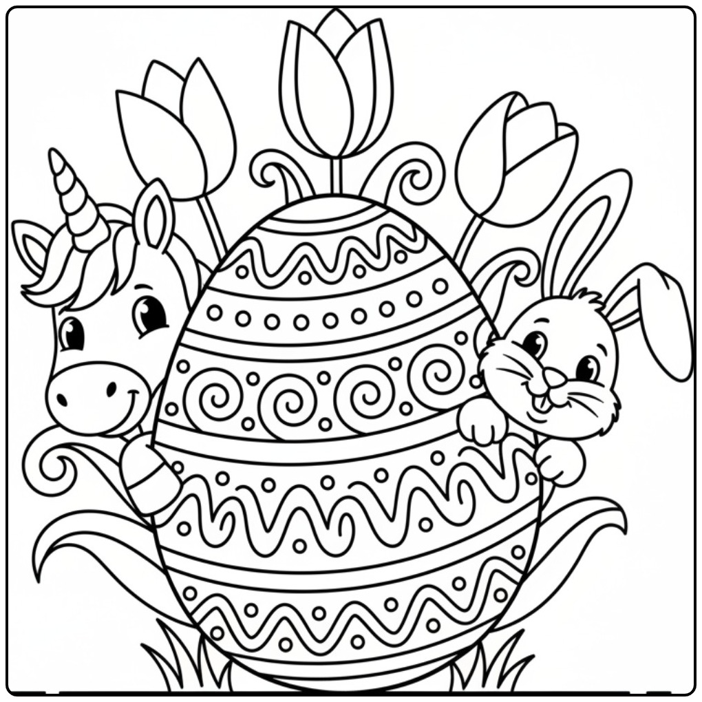Unicorn with Easter Bunny Cheerful and Creative coloring page