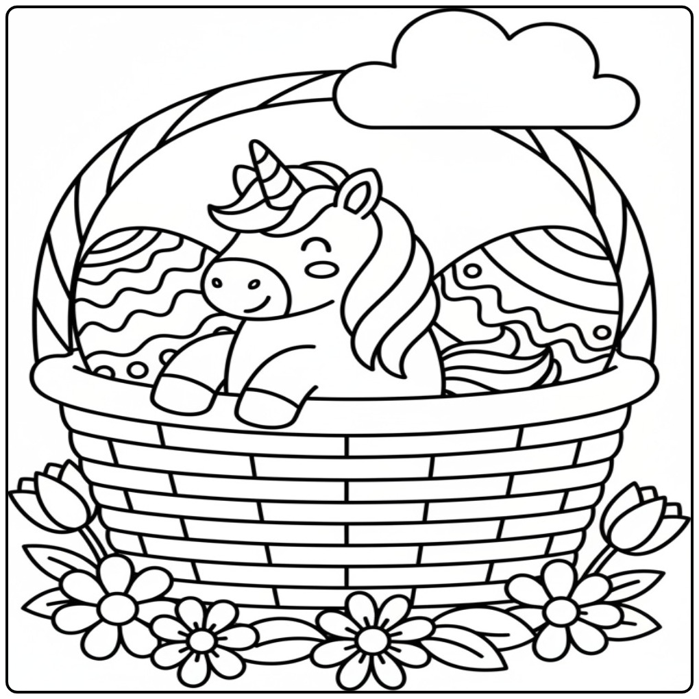 Unicorn with Eggs Easter Basket coloring page