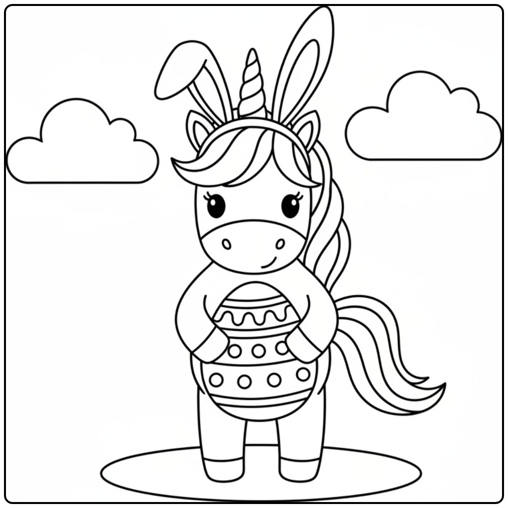 Unicorn Easter with Cute Details coloring page