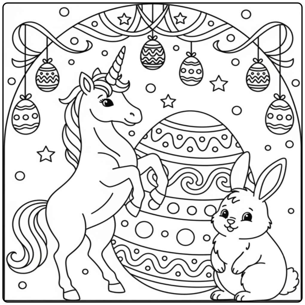Unicorn Easter Beautiful for the Paasdagen coloring page