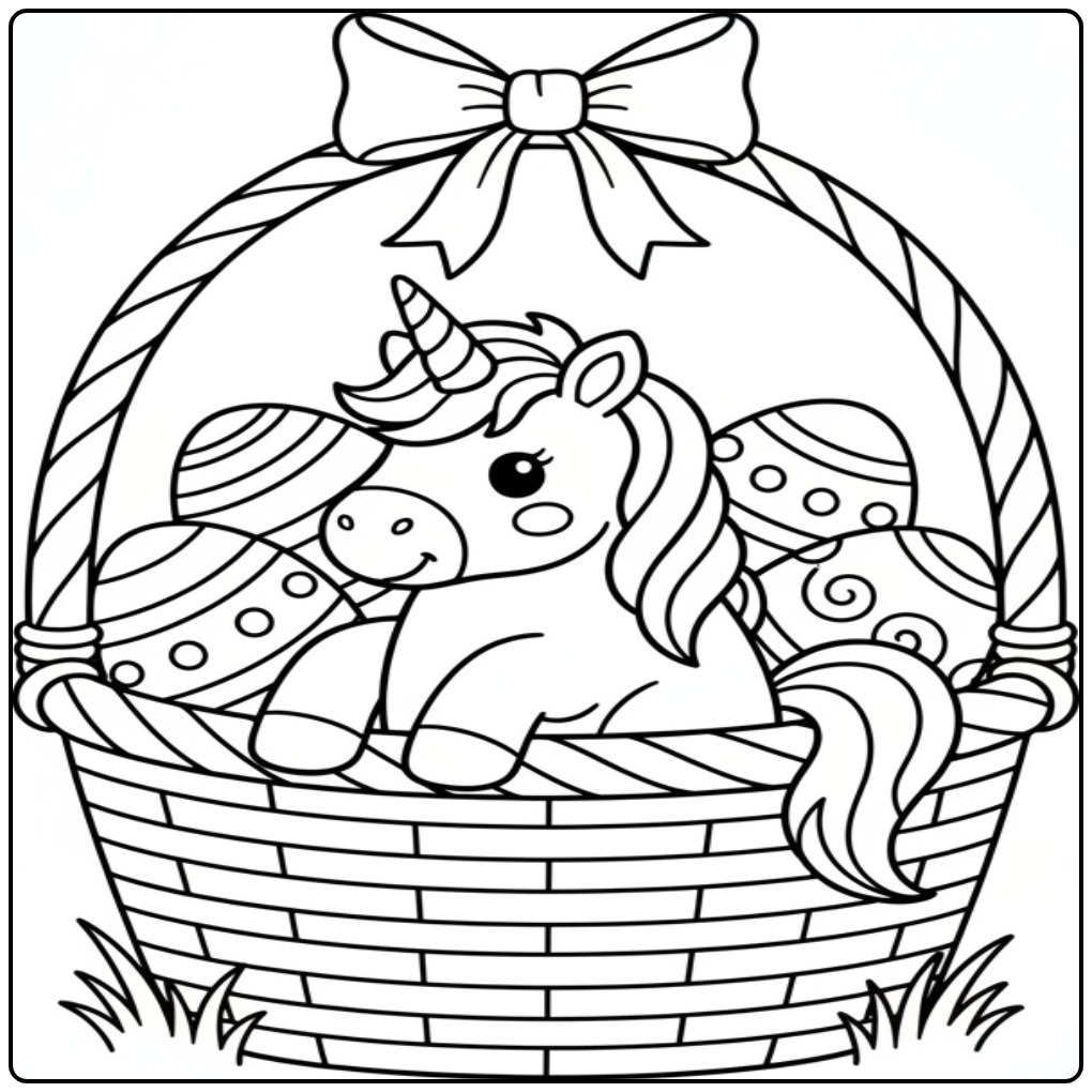 Print This Easter Basket with Unicorn coloring page