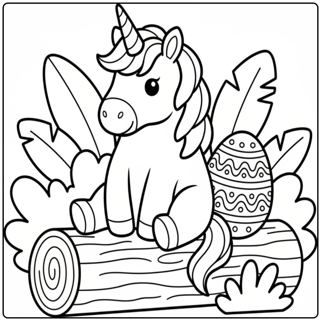 Cute Unicorn and Easter Egg coloring page