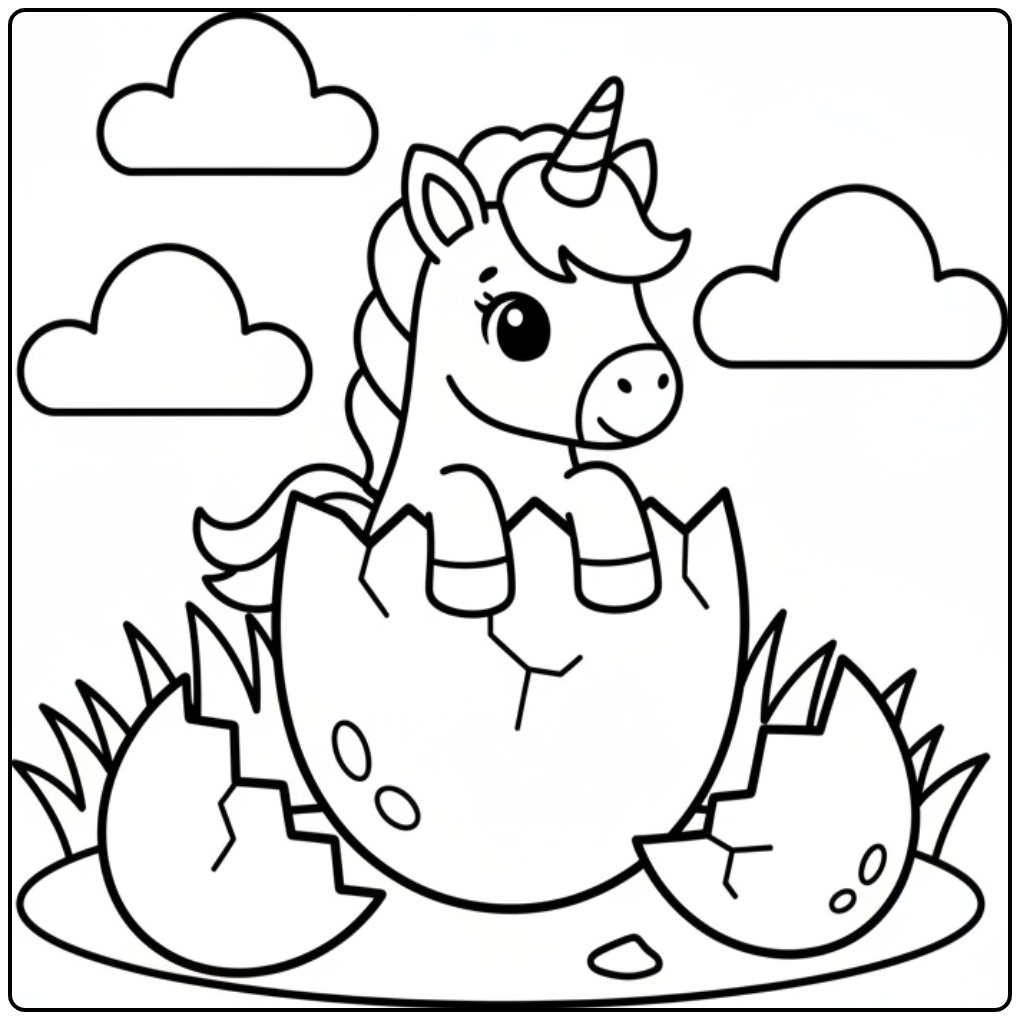Easter Cute Unicorn in Egg coloring page