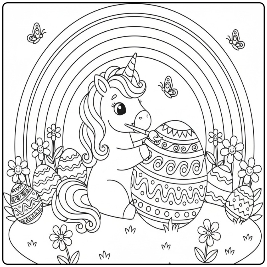 A Unicorn and Rainbow with Easter Download Now coloring page