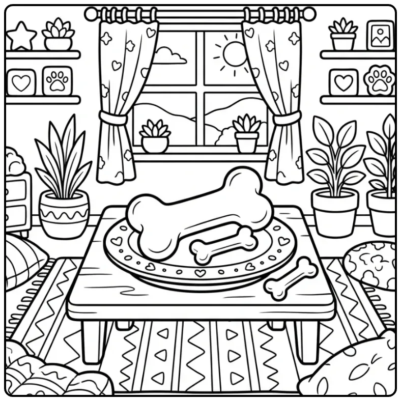 Cozy Dog Bone in a Homey Mood coloring page