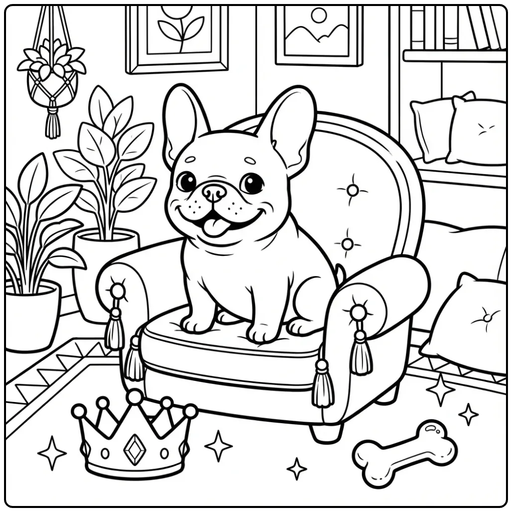 Royal French Bulldog on a Pillow coloring page