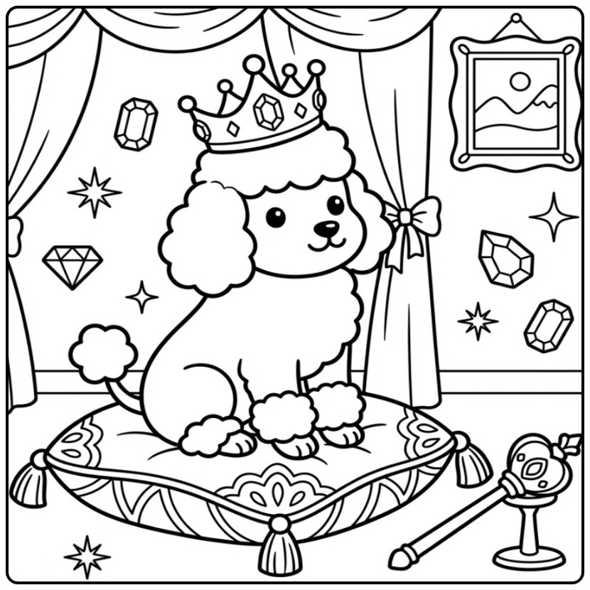 Royal Poodle with Jewels and a Scepter coloring page