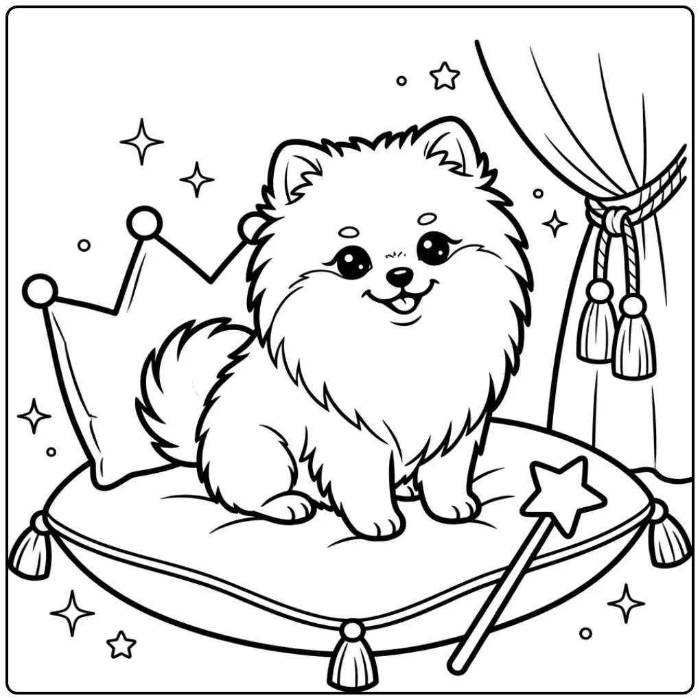 Royal Easy Puppy with Crown and Pillow coloring page