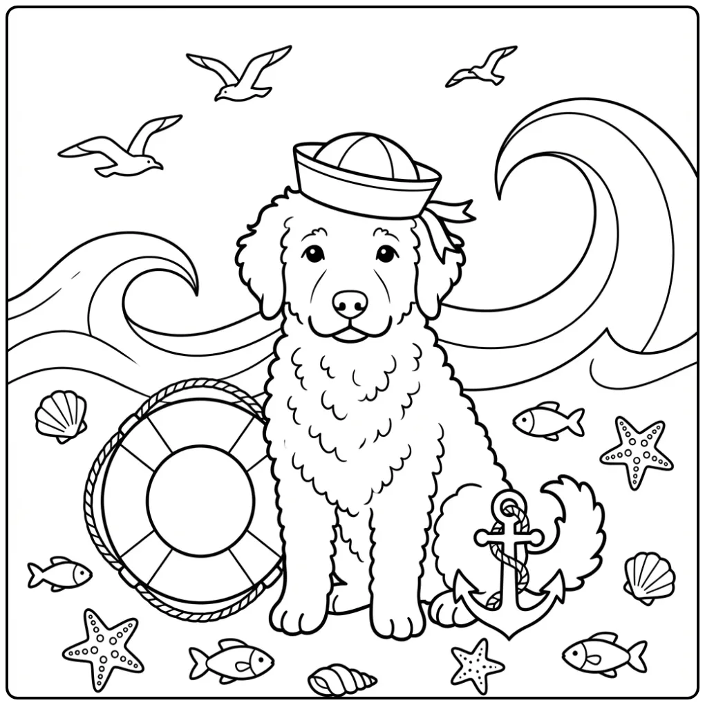 Wetterhoun Sailor by the Coast coloring page