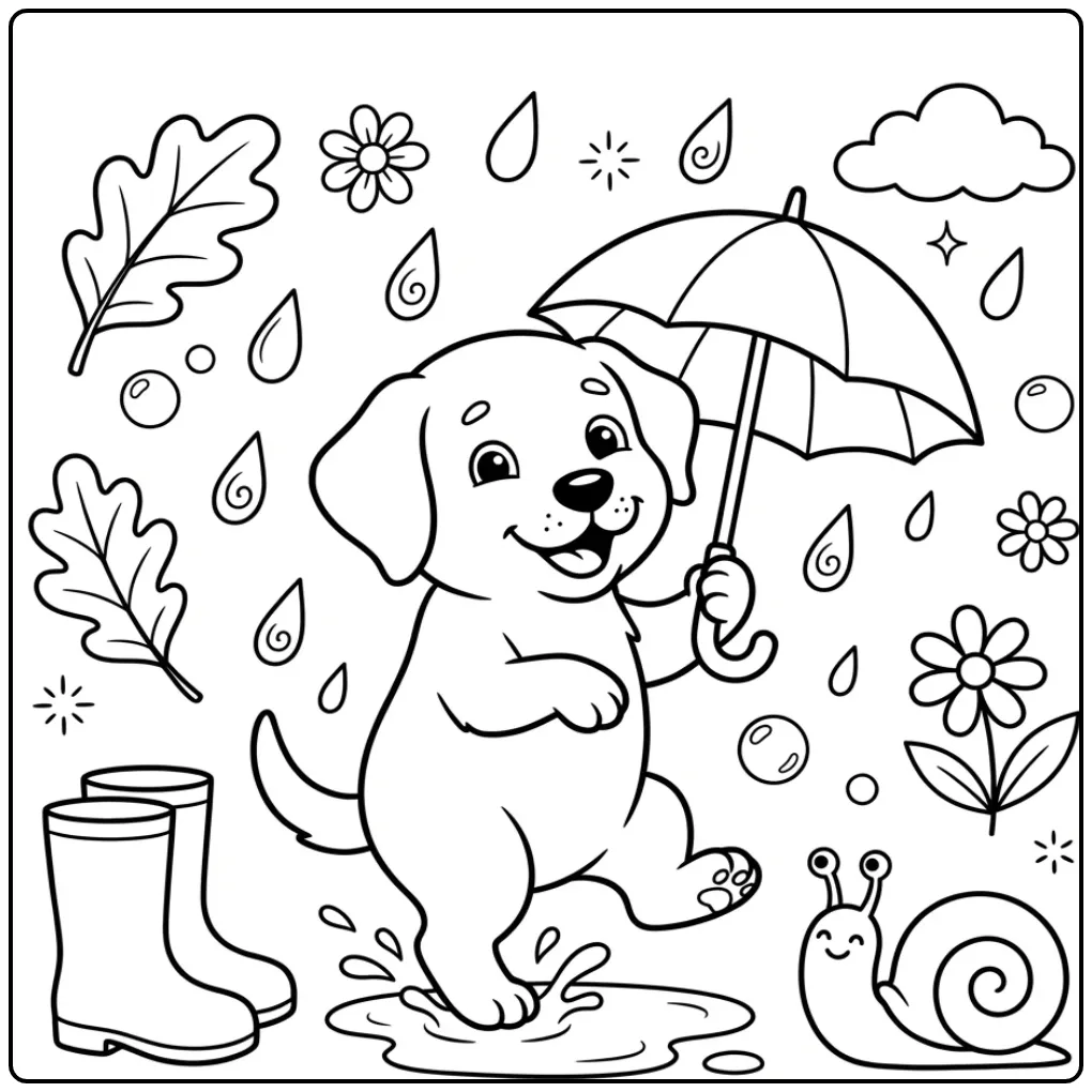 Easy Labrador Puppy with Umbrella coloring page
