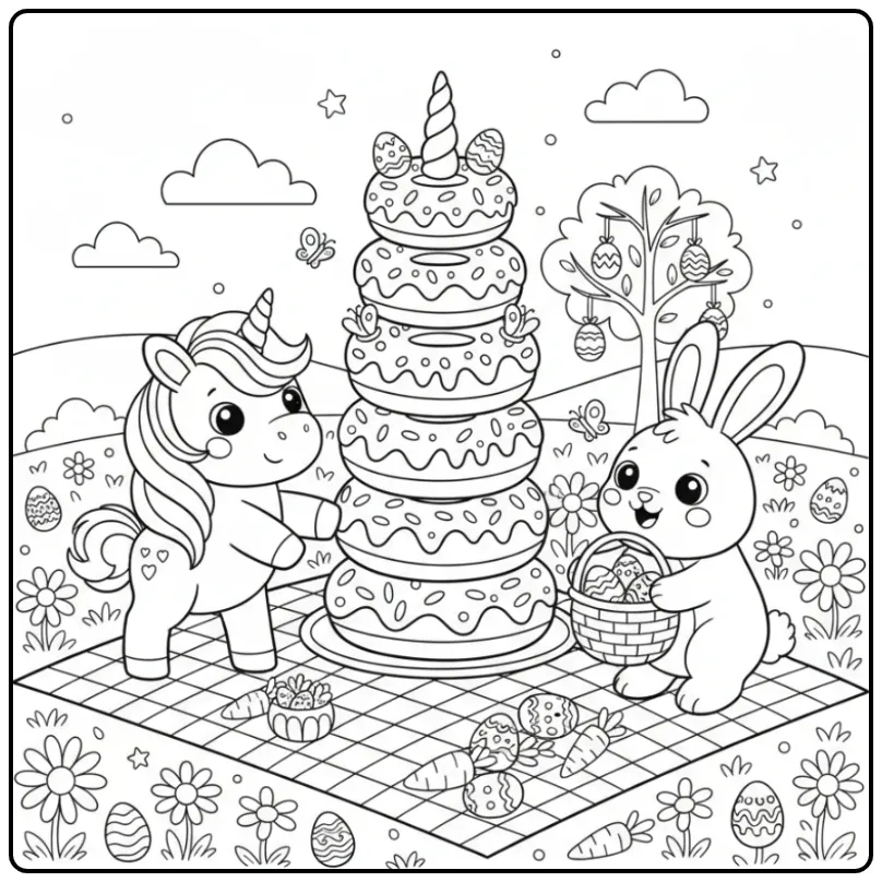 Lentepicknick with a Magical Unicorn Paastaart coloring page