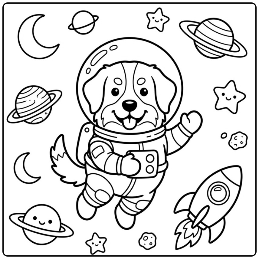 Bernese Mountain Dog Astronaut in Space coloring page
