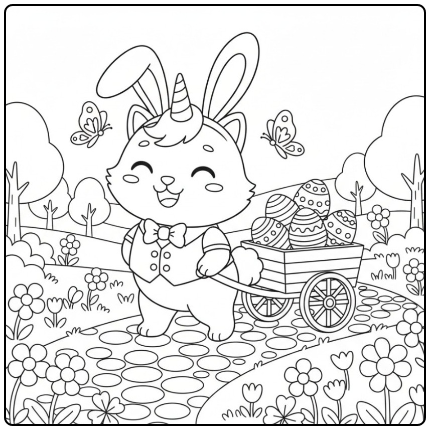Fun Unicorn Cat Easter coloring page