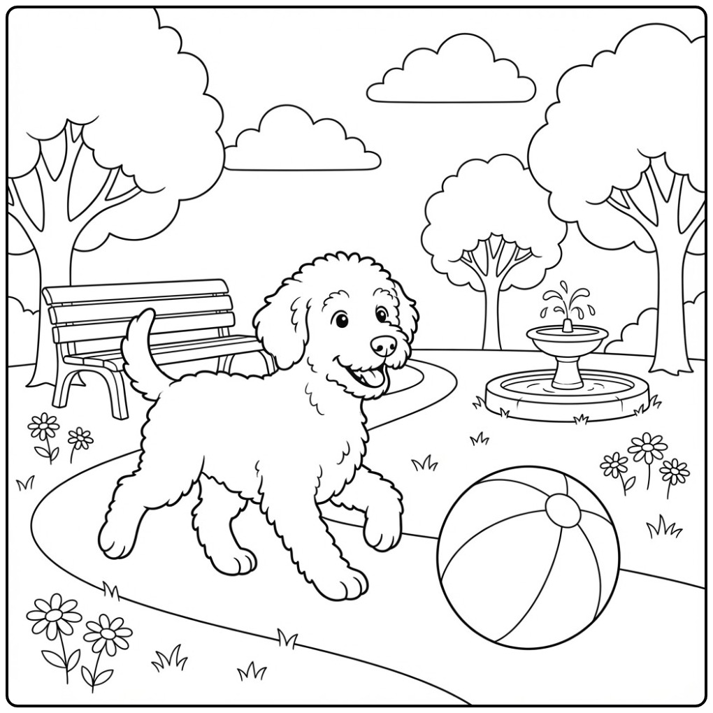Labradoodle Playing in the Park coloring page