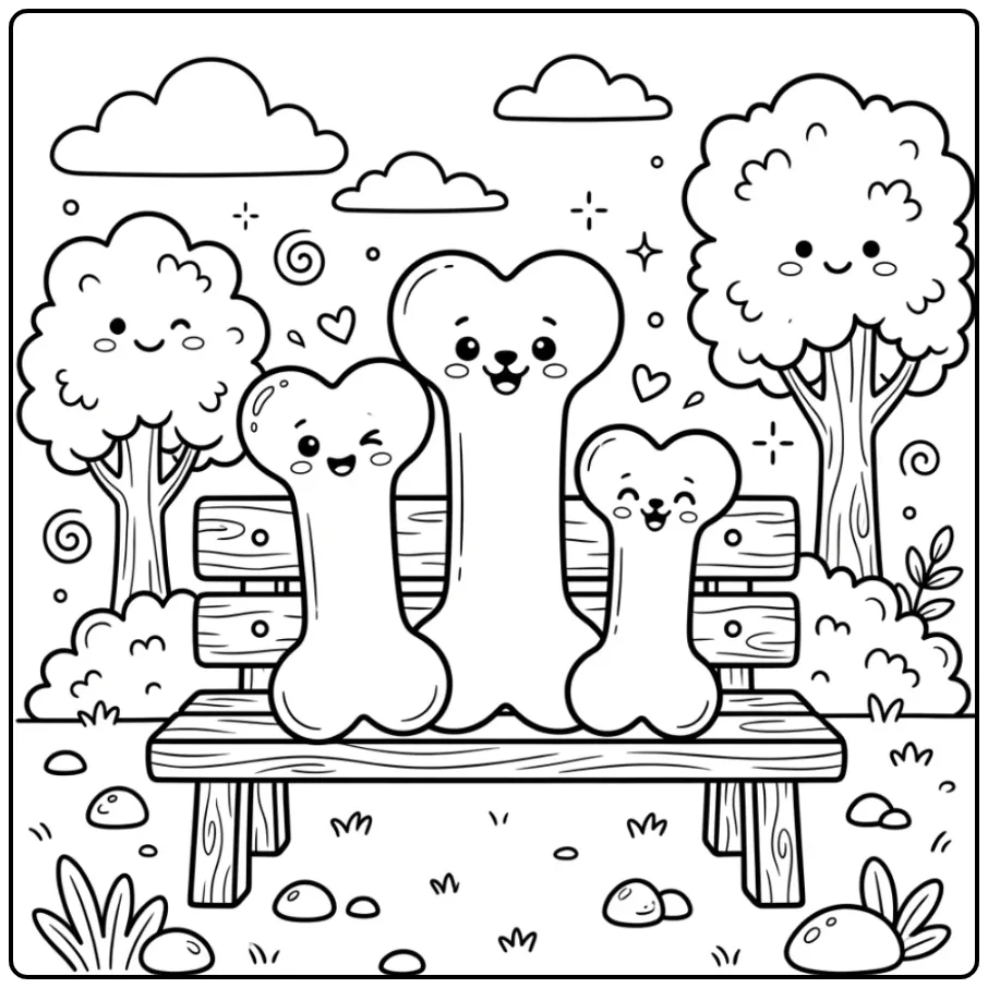 Fun Dog Bones in the Park coloring page